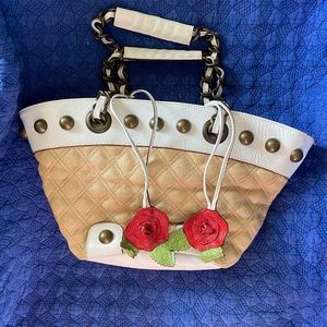 Betsey Johnson Early 2k Vintage Bag Leather, Brass, Straw, Leopard Print Lining